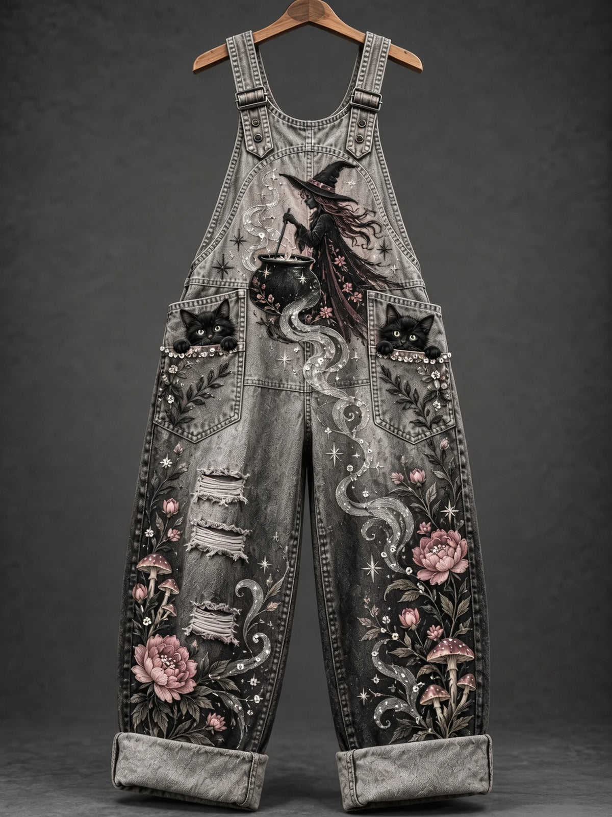 Women's Pink Witch‑Print Overalls