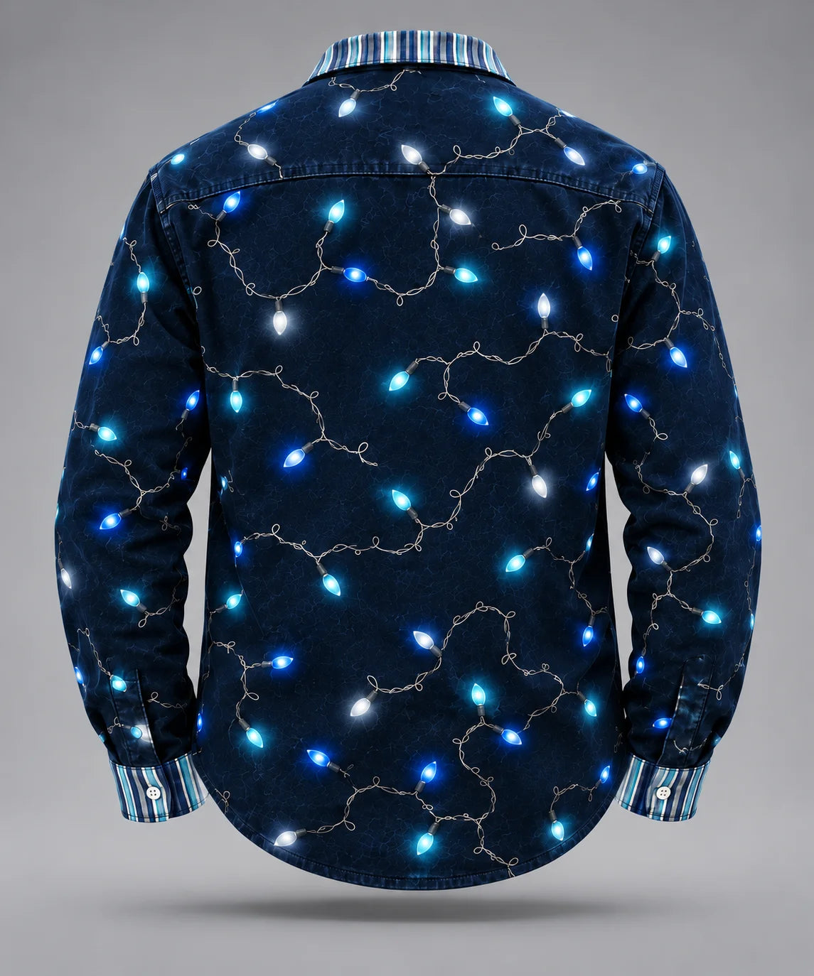 Moisture-Wicking Christmas Lights & Candy Cane Chest Pocket  Long-Sleeve Casual Shirt