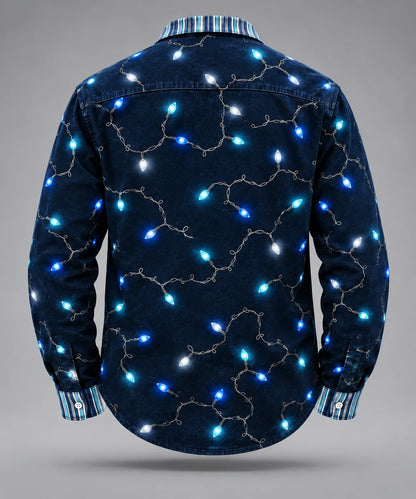 Moisture-Wicking Christmas Lights & Candy Cane Chest Pocket  Long-Sleeve Casual Shirt