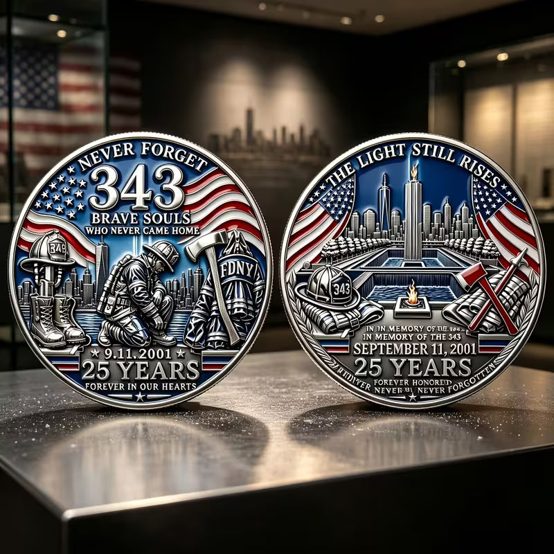 9/11 25th Anniversary Firefighter Challenge Coin - 343 Heroes Never Forget Memorial Coin