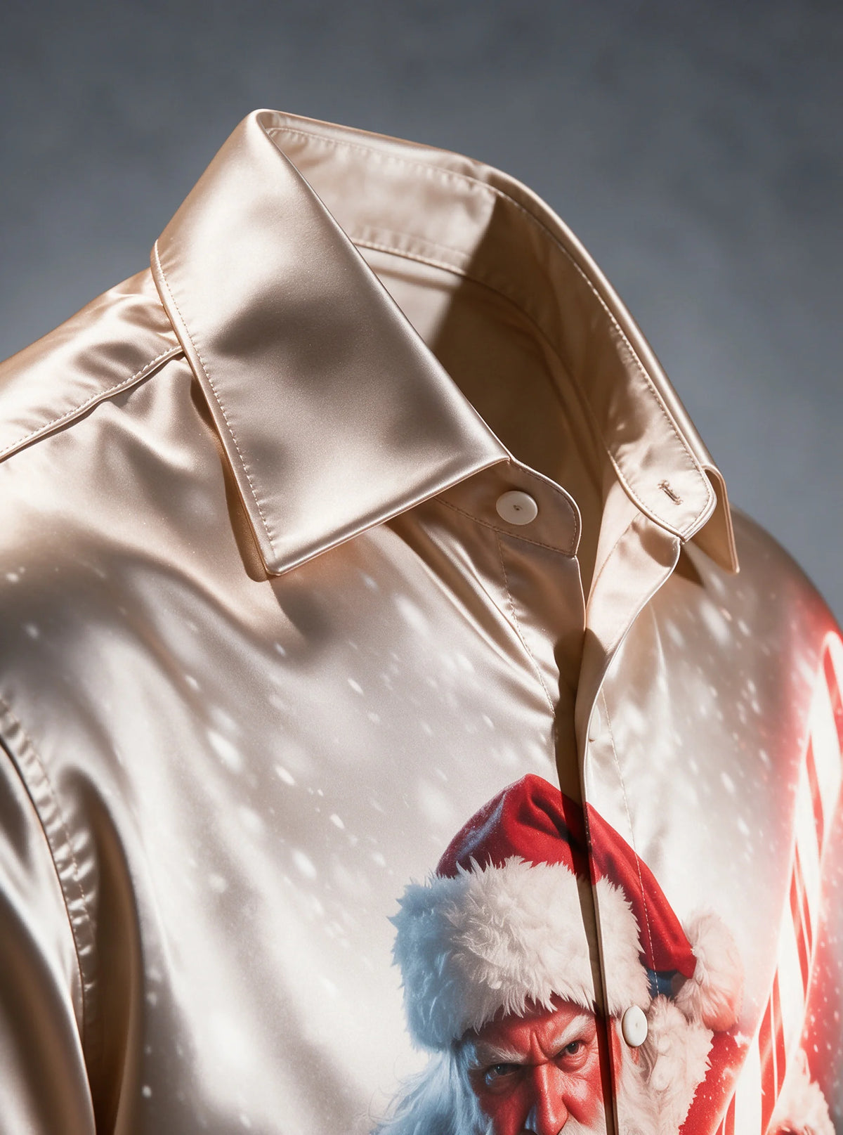 Breathable Silk Satin Christmas Sci‑Fi Warrior Santa Claus Candy Cane Lightsaber Winter Snow Scene Ocket Holiday Hawaiian Shirt