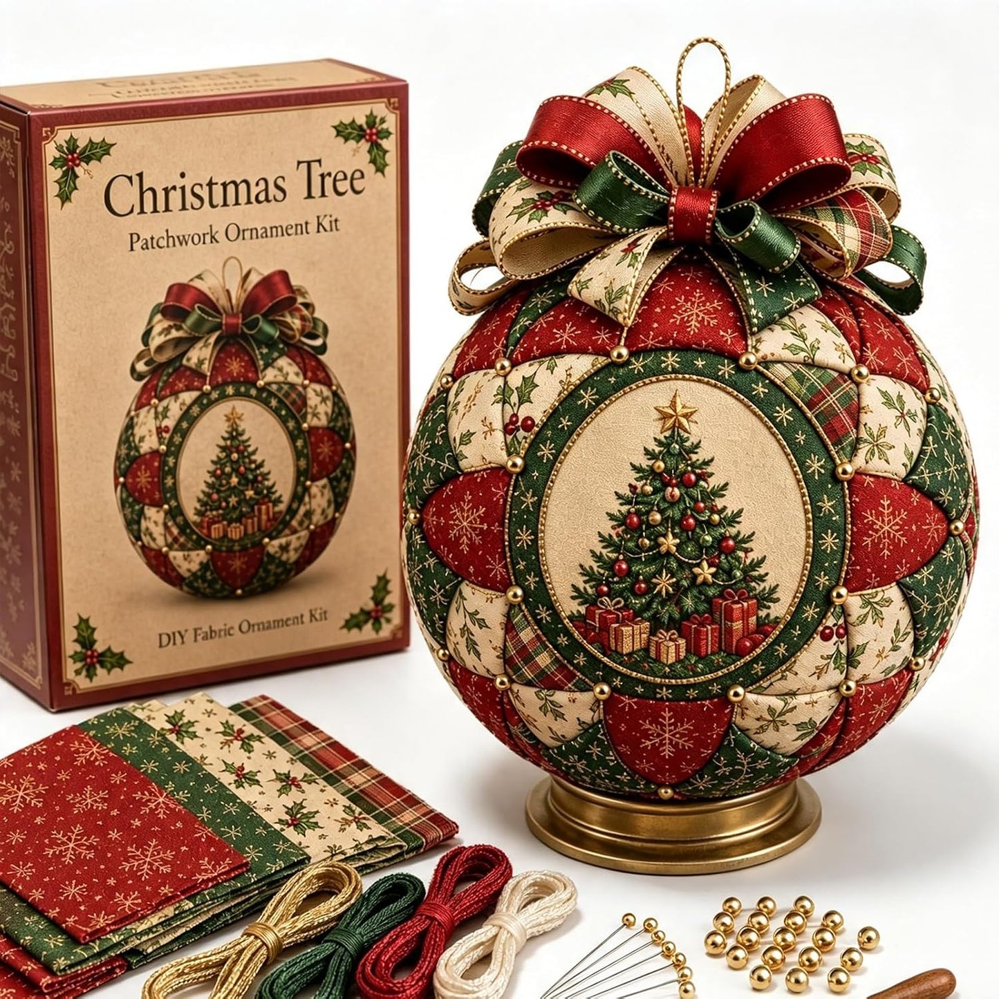 Christmas Classics Patchwork Ornament DIY Kit - Handmade Fabric Holiday Decor - Snowman, Santa & More