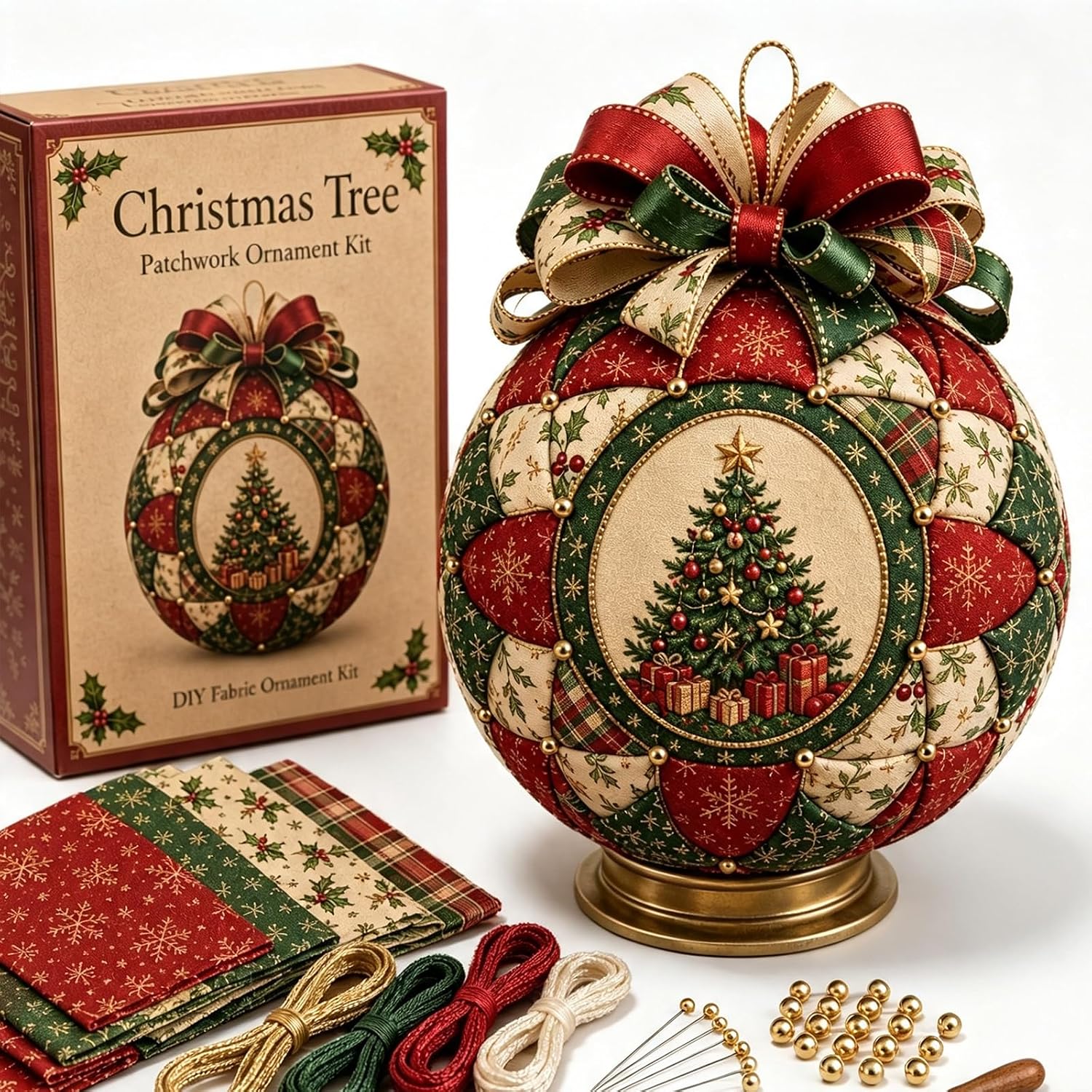 Christmas Classics Patchwork Ornament DIY Kit - Handmade Fabric Holiday Decor - Snowman, Santa & More