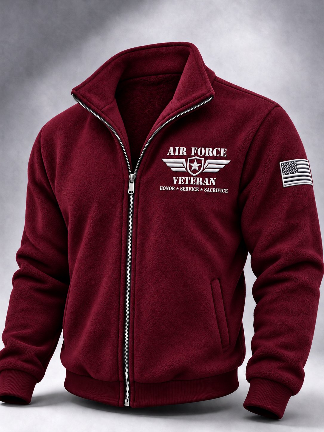 Men's American Veterans Leisure Print Zip-Up Stand Collar Jacket