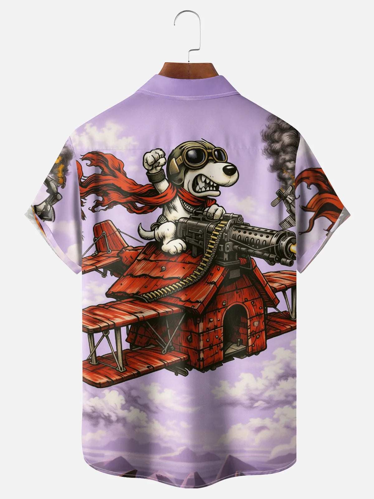 Moisture-Wicking Abstract Airplane & Dog Pattern and Chest Pocket Holiday Hawaiian Shirt