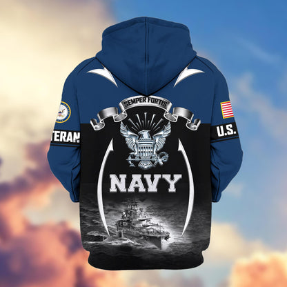 Premium US Veterans Zip Up Hoodie ATTN150821, Gifts For US Veterans, Gifts On Father's Day, Veterans Day.