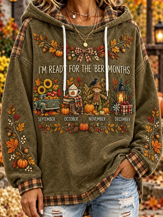 Women's autumn and winter theme pattern design casual hoodie