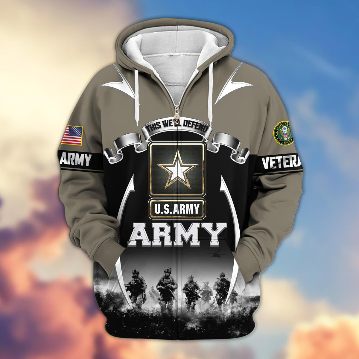 Premium US Veterans Zip Up Hoodie ATTN150821, Gifts For US Veterans, Gifts On Father's Day, Veterans Day.