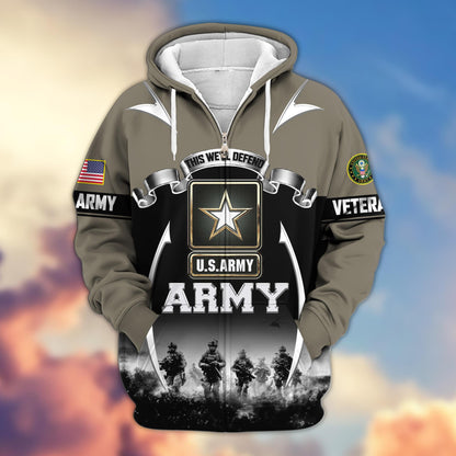 Premium US Veterans Zip Up Hoodie ATTN150821, Gifts For US Veterans, Gifts On Father's Day, Veterans Day.