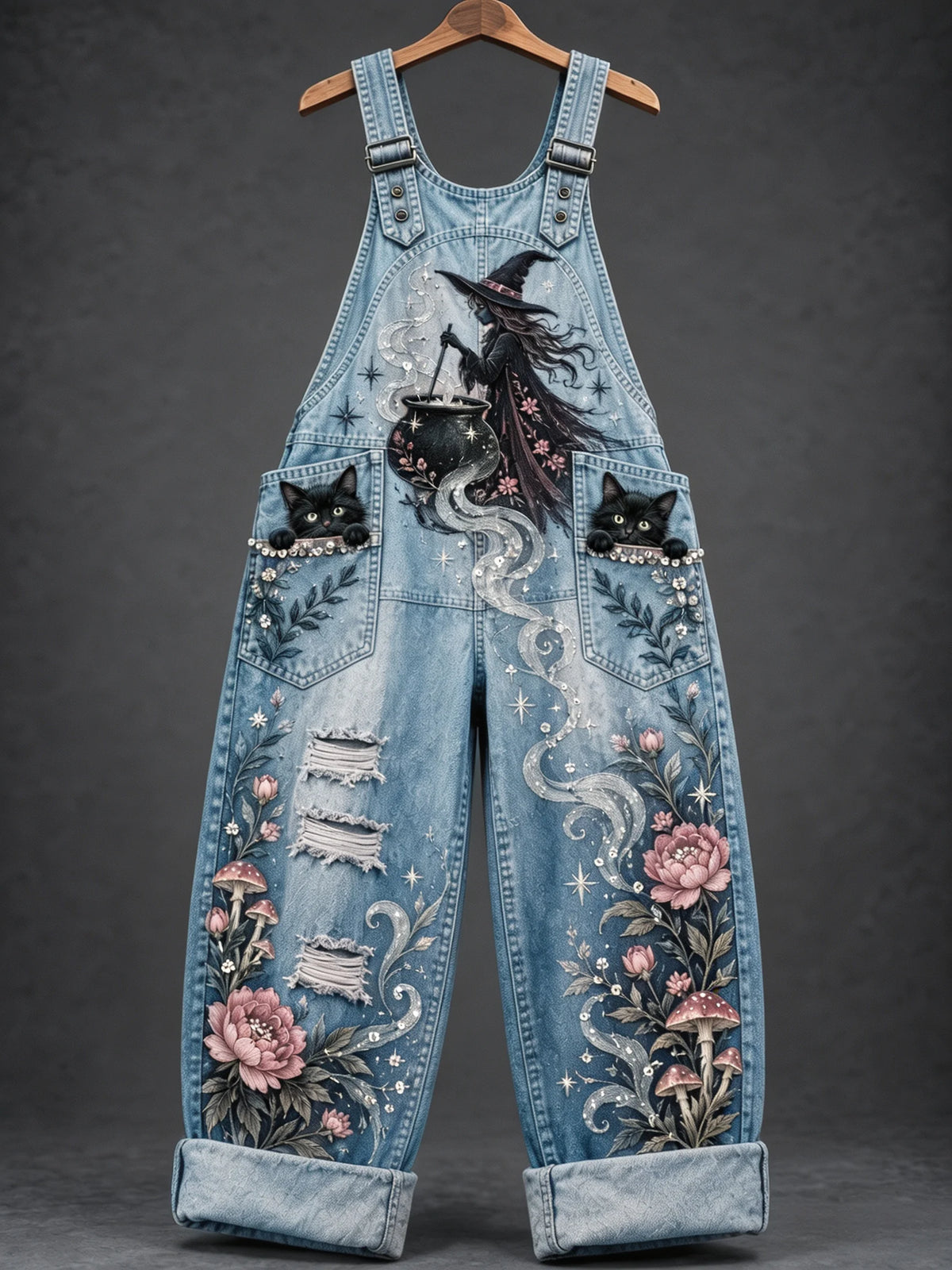 Women's Pink Witch‑Print Overalls