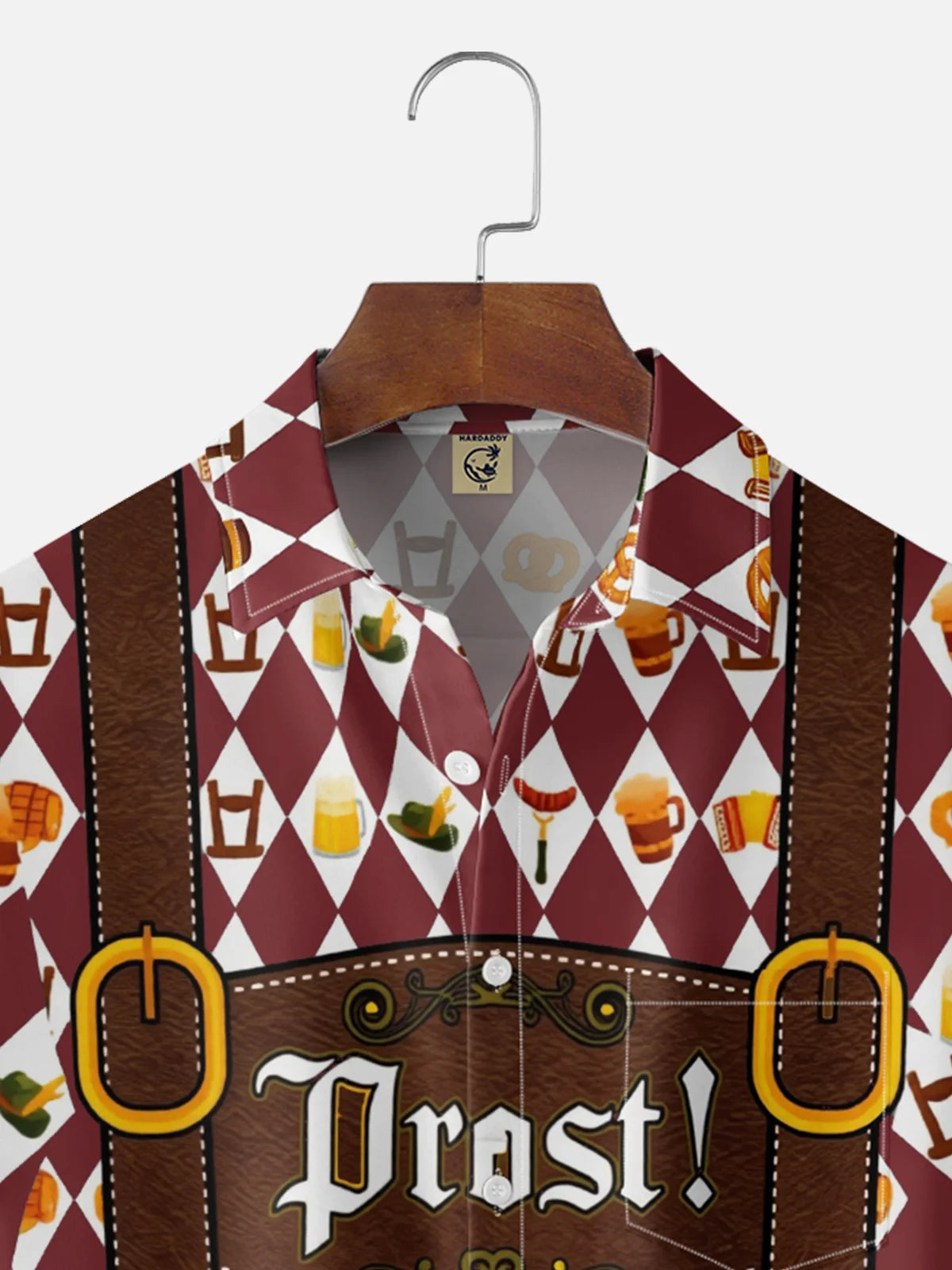 Moisture-Wicking Gradient Oktoberfest Bartender Beer & Pretzel Print  Chest Pocket Hawaiian Shirt