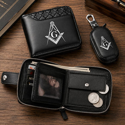 🧭 Masonic Wallet & Key Case Gift Set
