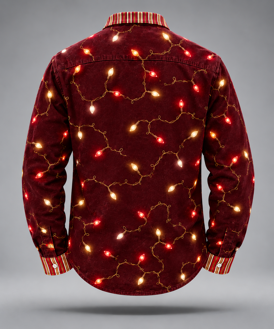 Moisture-Wicking Christmas Lights & Candy Cane Chest Pocket  Long-Sleeve Casual Shirt