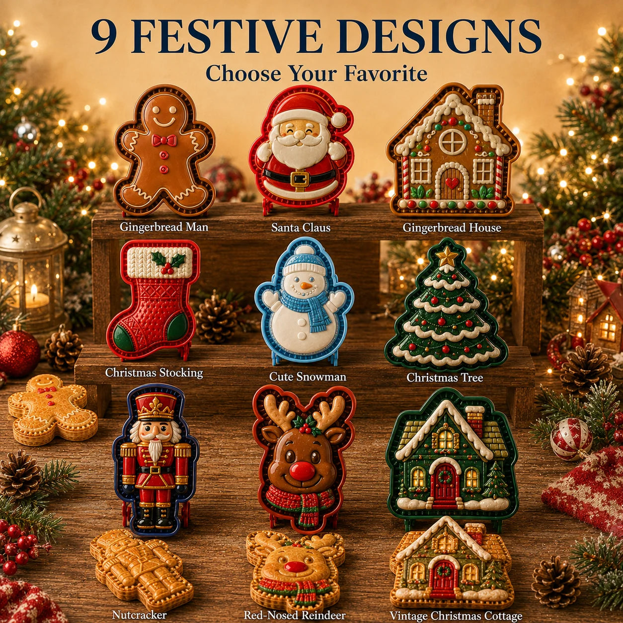 🎄 9-Design Christmas Mini Pie Mold Collection | Reusable Embossed Molds for Shaping Detailed Santa, Snowman, Reindeer, Tree & Holiday Pies 🥧✨
