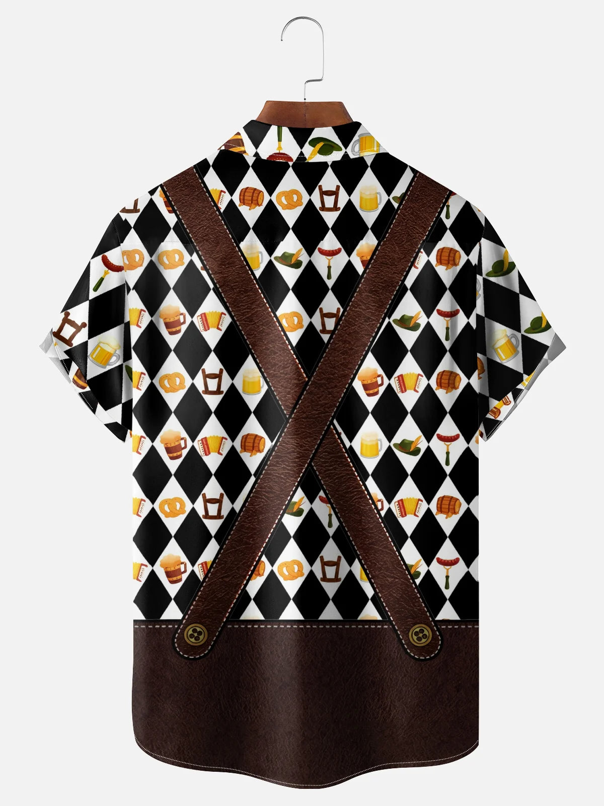 Moisture-Wicking Gradient Oktoberfest Bartender Beer & Pretzel Print  Chest Pocket Hawaiian Shirt