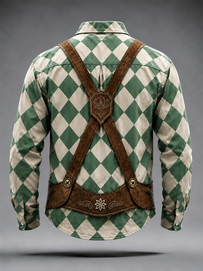 Moisture-Wicking Oktoberfest Style Chest Pocket Long-Sleeve Casual Shirt