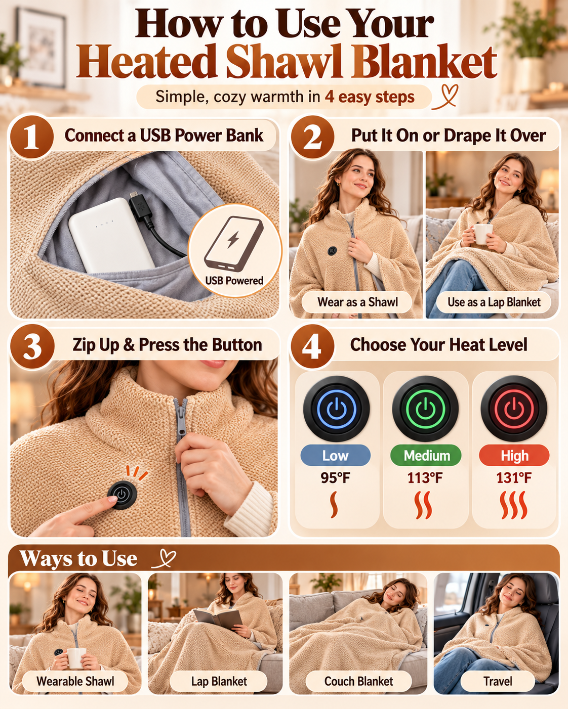 EverCozy™ Portable Heated Shawl Blanket