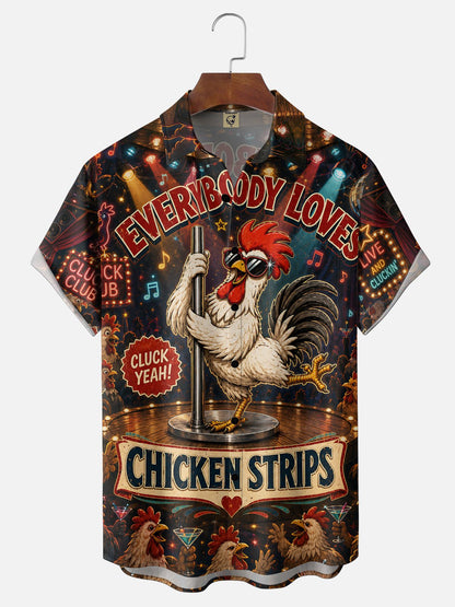 Moisture-Wicking "Beer Can Chicken" Chest-Pocket Hawaiian Shirt