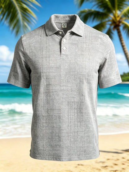 Moisture-Wicking 3D Gradient Abstract Geometric Short-Sleeve Hawaiian Golf Polo