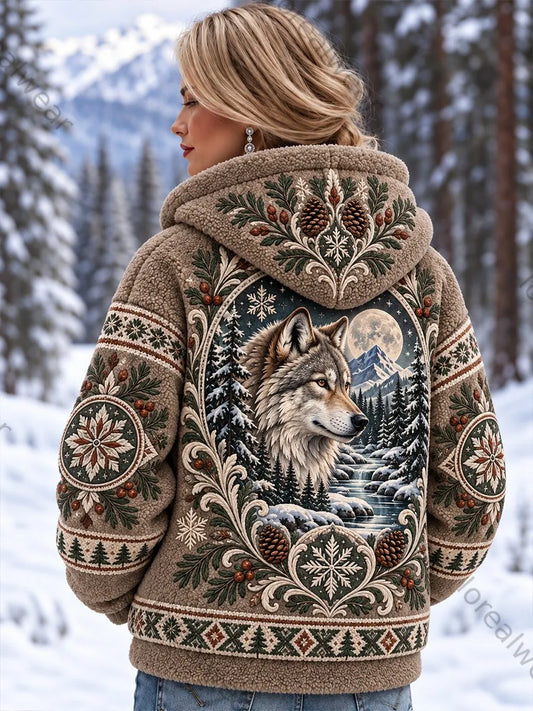 Women's Nordic Animal-Pattern Flannel Coat