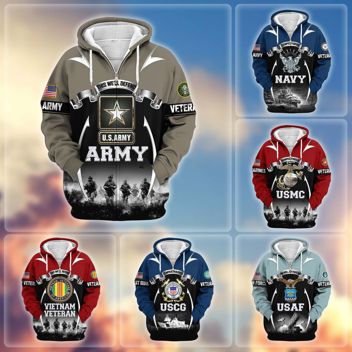 Premium US Veterans Zip Up Hoodie ATTN150821, Gifts For US Veterans, Gifts On Father's Day, Veterans Day.