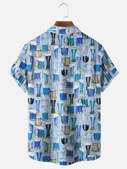 Tall Size Moisture-wicking Beer Chest Pocket Short Sleeve Casual Shirt