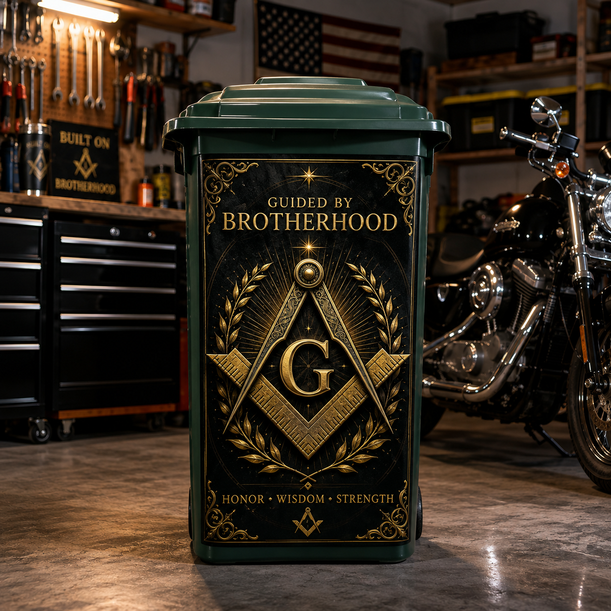 Masonic Trash Bin Decal - Freemason Brotherhood Outdoor Garbage Can Decor