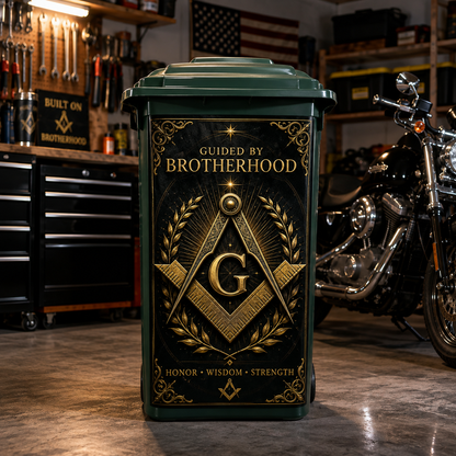 Masonic Trash Bin Decal - Freemason Brotherhood Outdoor Garbage Can Decor