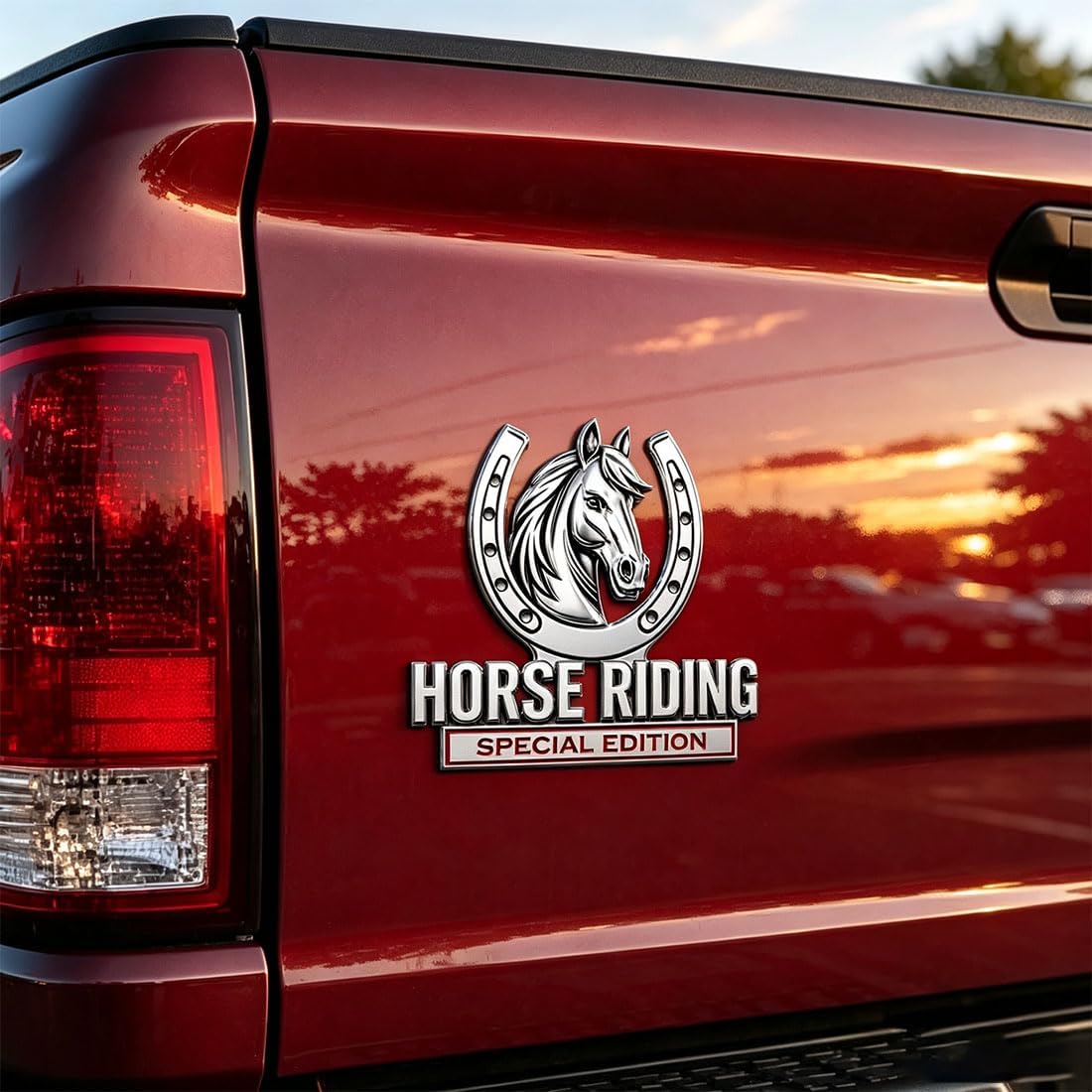 Horse Riding Special Edition Chrome Metal Car Emblem - Premium 3D Horse Head Badge for Trucks, SUVs & Horse Lovers