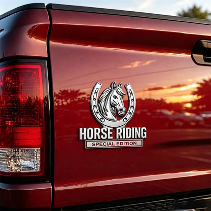 Horse Riding Special Edition Chrome Metal Car Emblem - Premium 3D Horse Head Badge for Trucks, SUVs & Horse Lovers