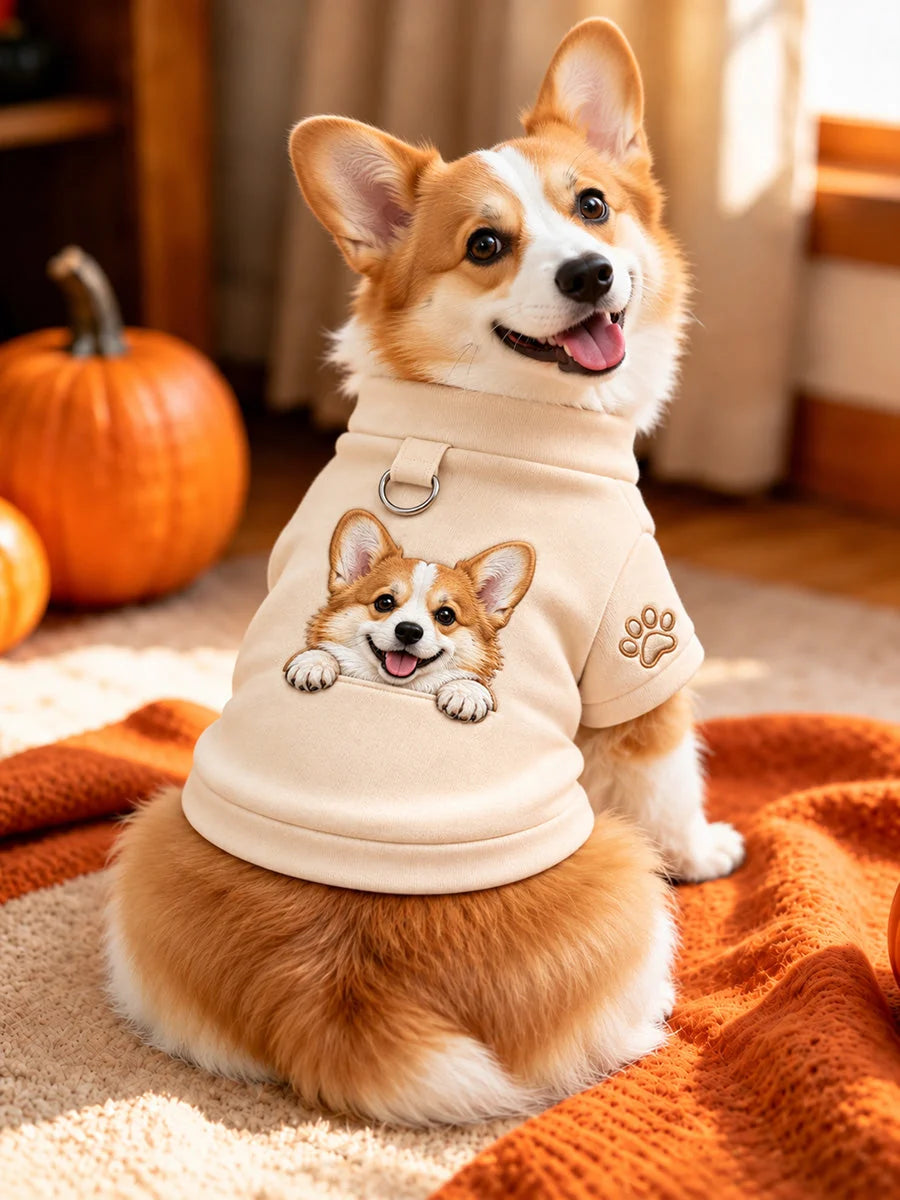 Cute Corgi Dog & Paw Print Short-Sleeve Shirt (with D-ring)