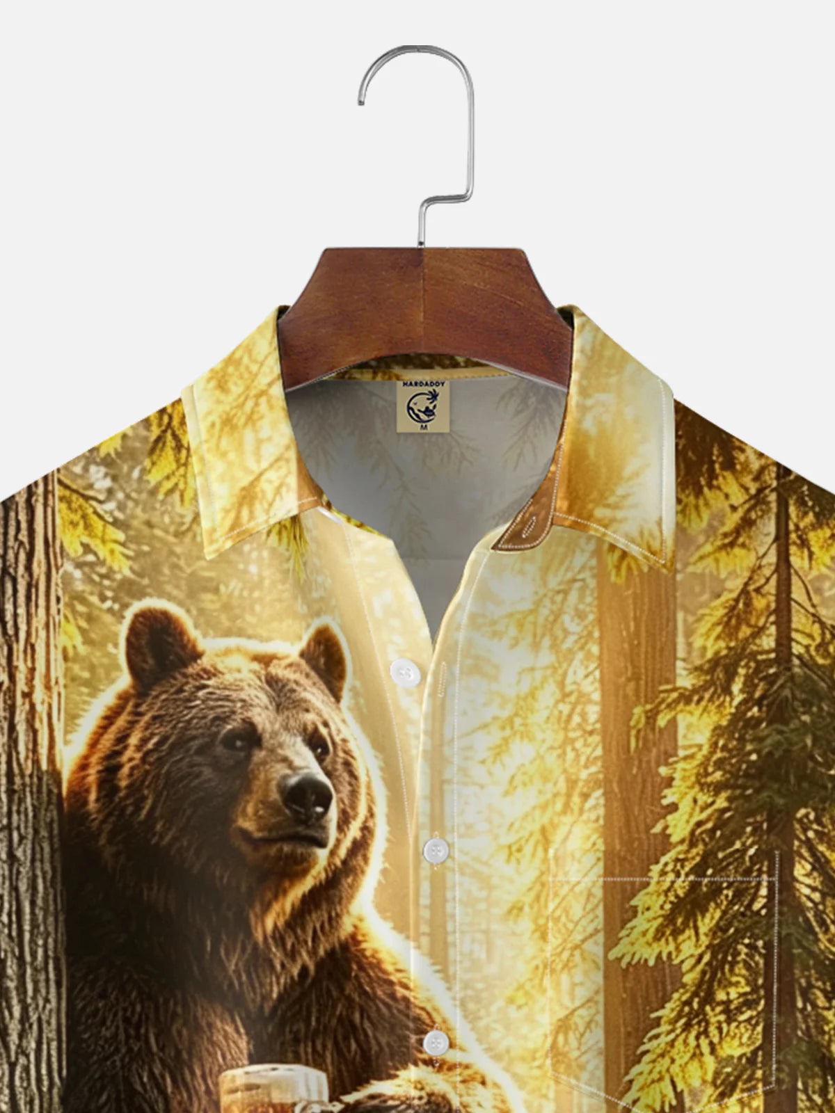 Moisture-wicking Brown Bear Fun Beer Chest Pocket Hawaiian Shirt
