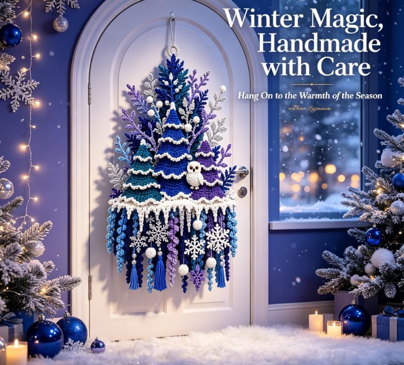 3D DIY Crochet Christmas Door Hanger Kit - Handmade Winter Tree Holiday Decor