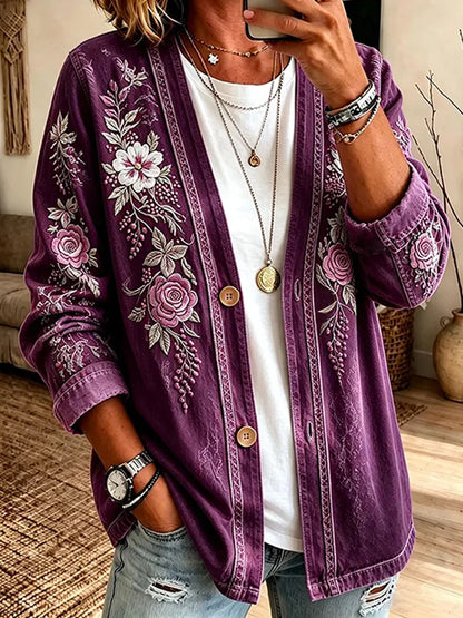 Women's Vintage Floral Print Cardigan