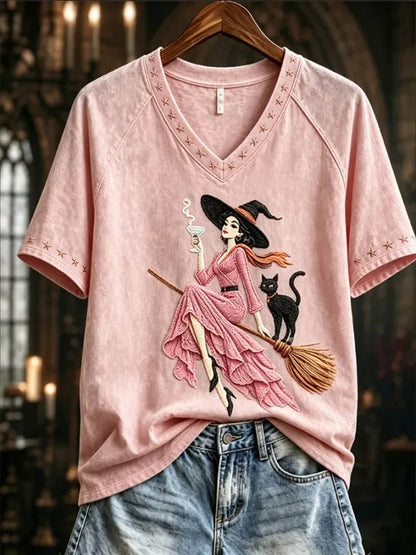 Women's Pink Witch Print T‑Shirt