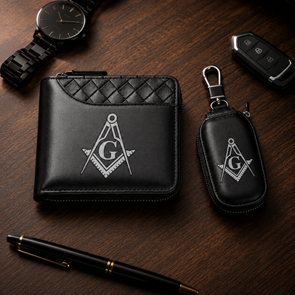 🧭 Masonic Wallet & Key Case Gift Set