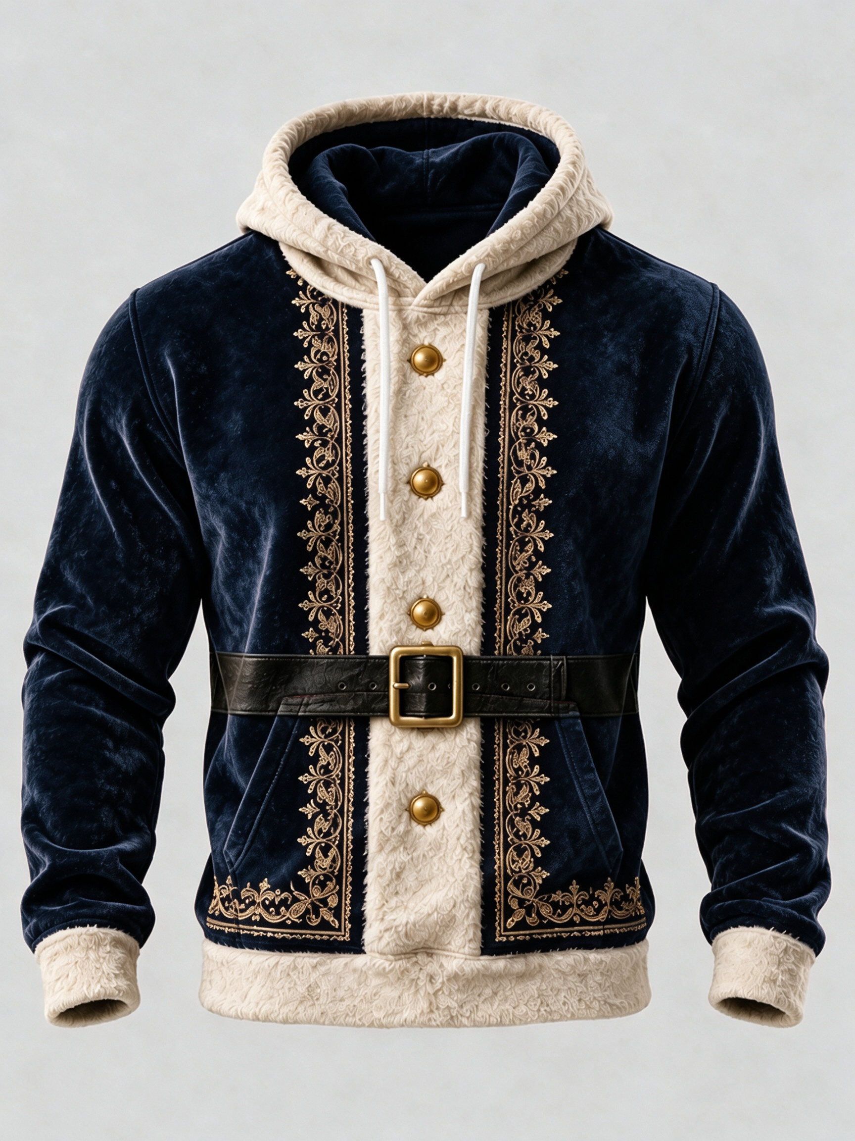 Christmas Vintage Santa Claus Suit Look Kangaroo-Pocket Hoodie Sweatshirt