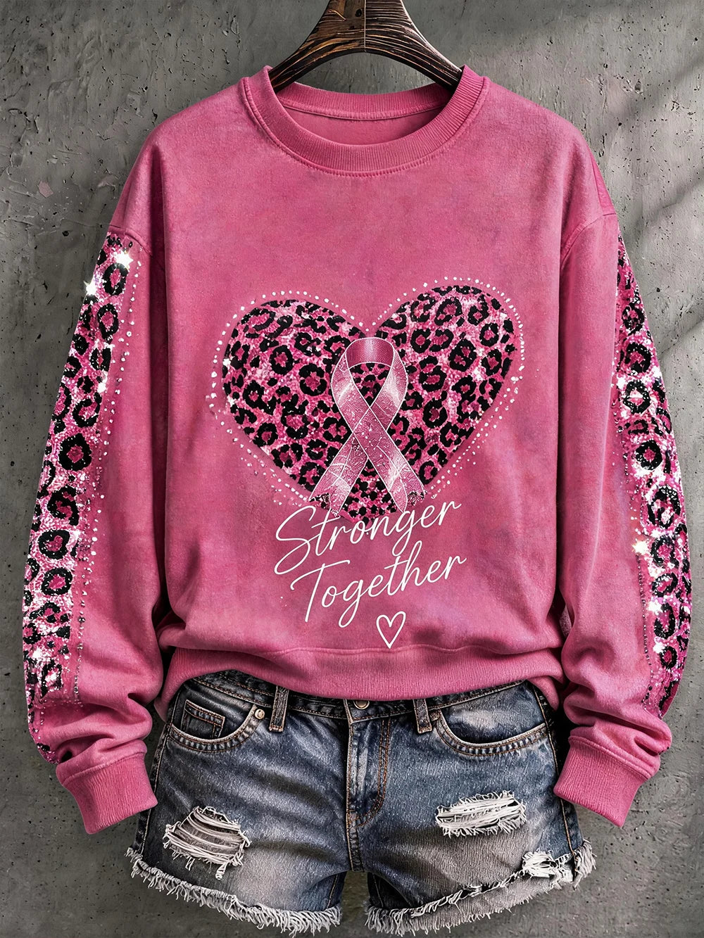 Women's Breast Cancer Awareness Print Long-Sleeve Sweatshirt