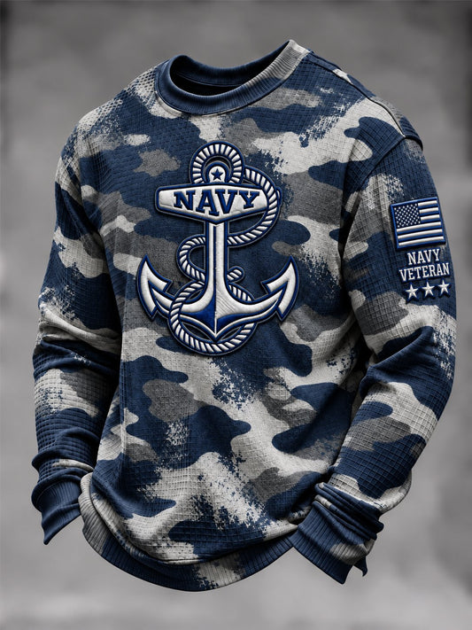 Men's U.S. Veteran Print Waffle Long Sleeve T-Shirt