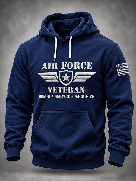 Men's Casual Veterans Commemorative Print Hoodie