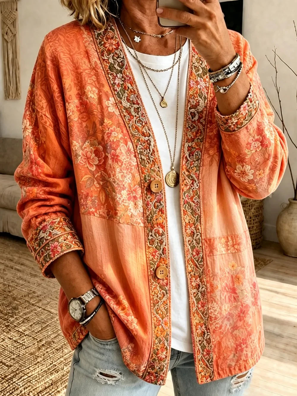 Women'S Casual Printed Cardigan