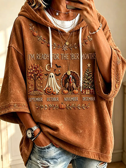 Women's Vintage I'm Ready For The 'ber Months Print Cozy Hoodie