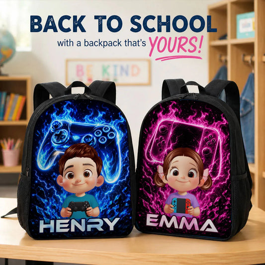 Custom Gamer Backpack - Personalized Name School Bag For Kids - Ready For The Next Level