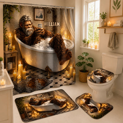 Custom Bigfoot Bathroom Set - Personalized Funny Bathroom Decor - Bubble Bath Mode Activated
