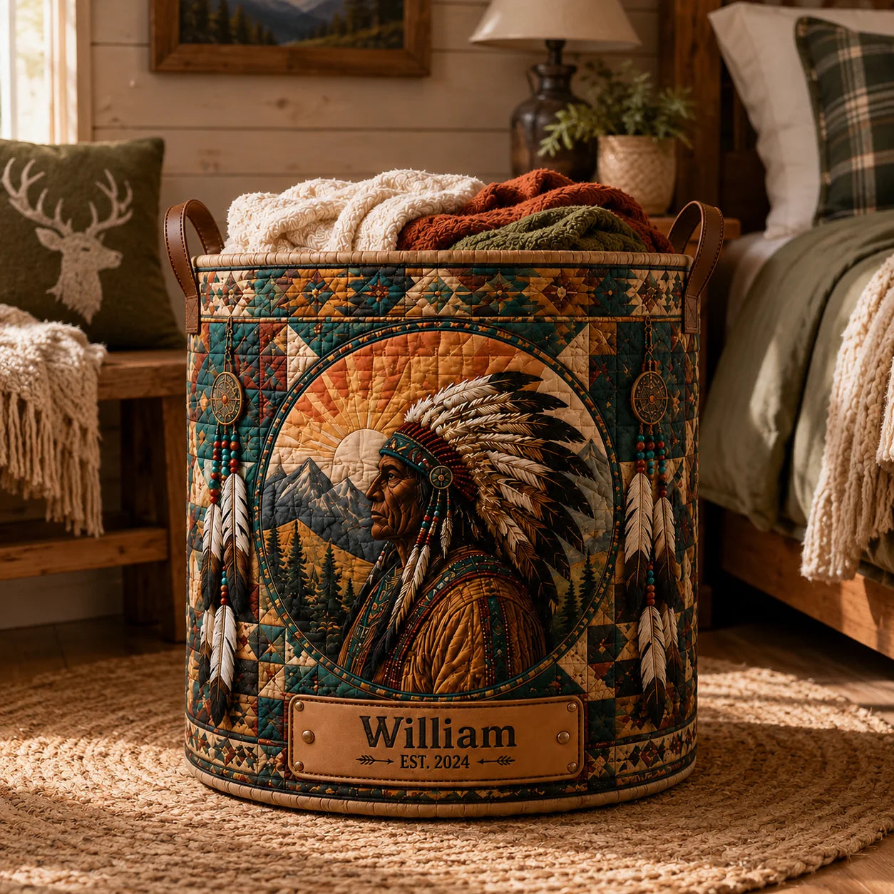 Custom Horse Quilted Laundry Basket - Personalized Gifts For Horse Lovers - Ride Free, Live Wild
