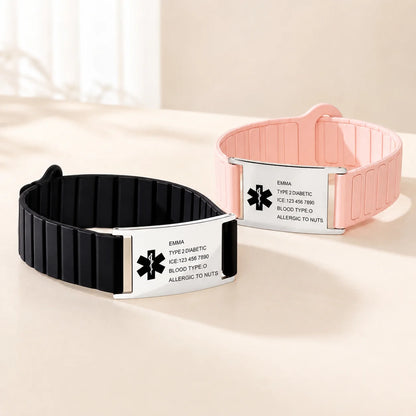 Custom Medical Alert Bracelet - Personalized Emergency ID For Men & Women - Important Info, Always With You