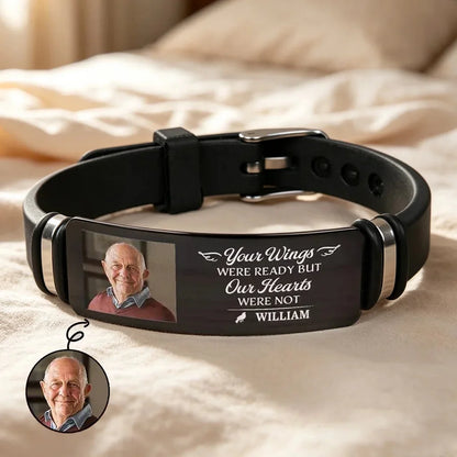 Custom Memorial Photo Bracelet - Personalized Remembrance Gifts For Family - Your Wings Were Ready, Our Hearts Were Not