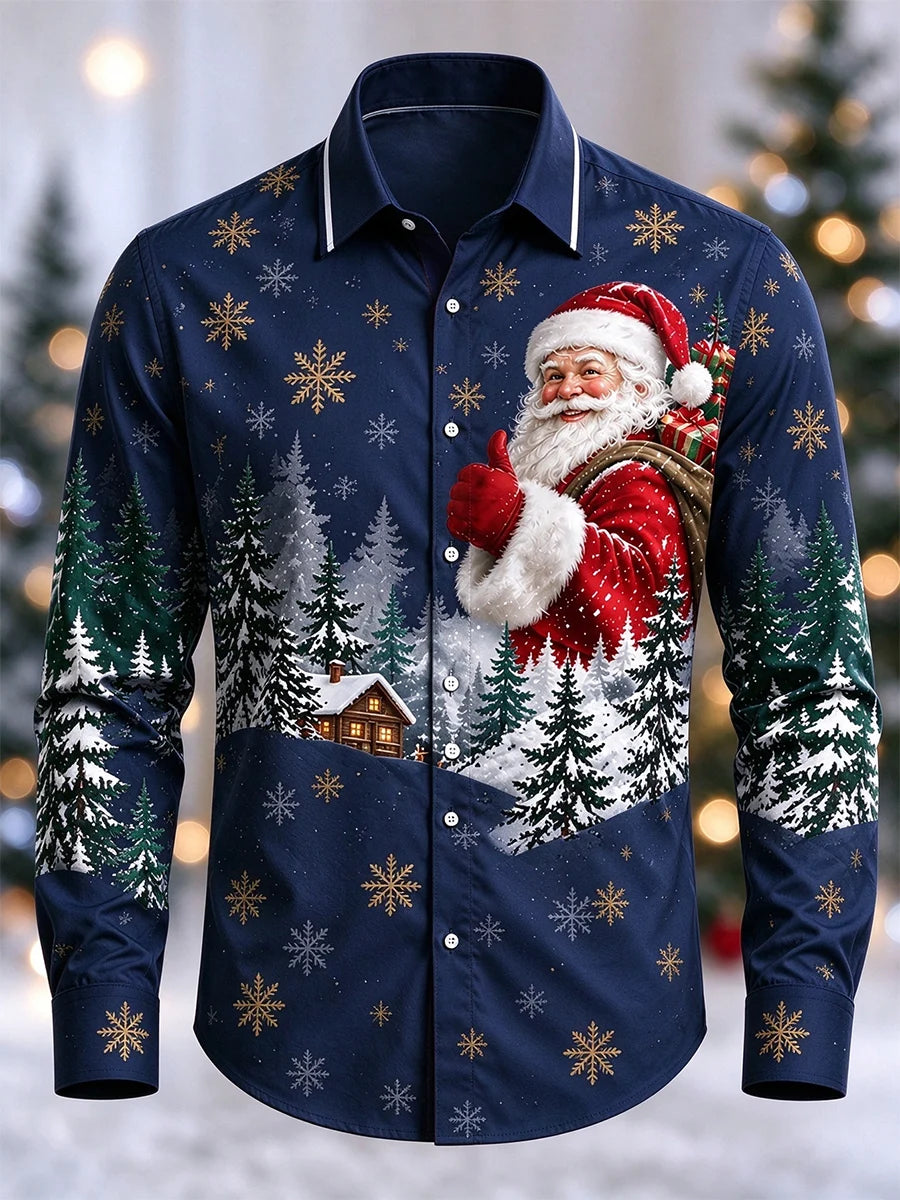 Men's Christmas Print Long-Sleeve Shirt