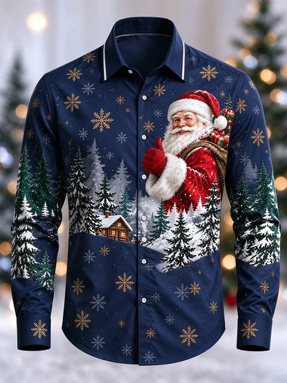 Men's Christmas Print Long-Sleeve Shirt