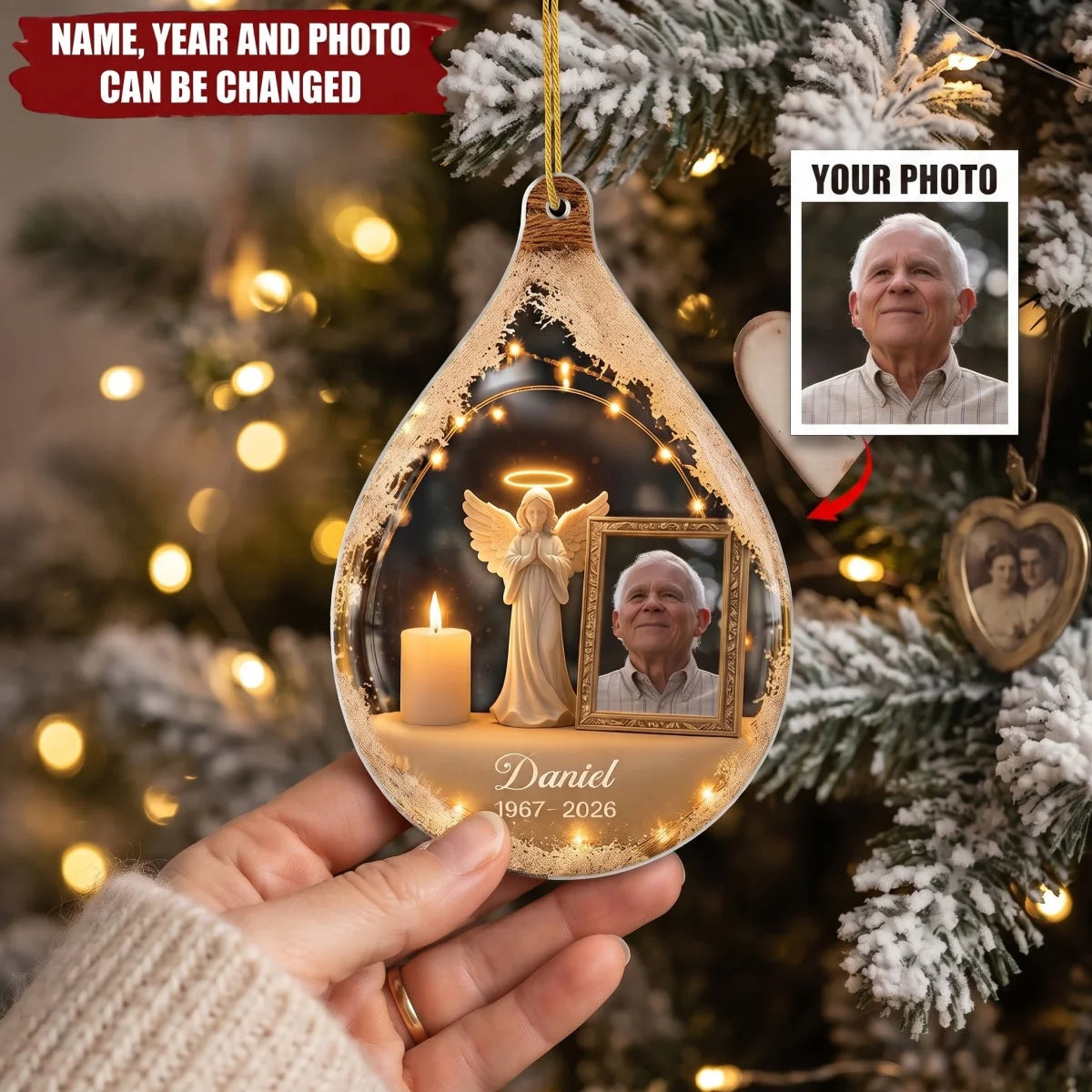 Custom Guardian Angel Acrylic Ornament - Personalized Memorial Photo Gifts - Forever Watching Over You